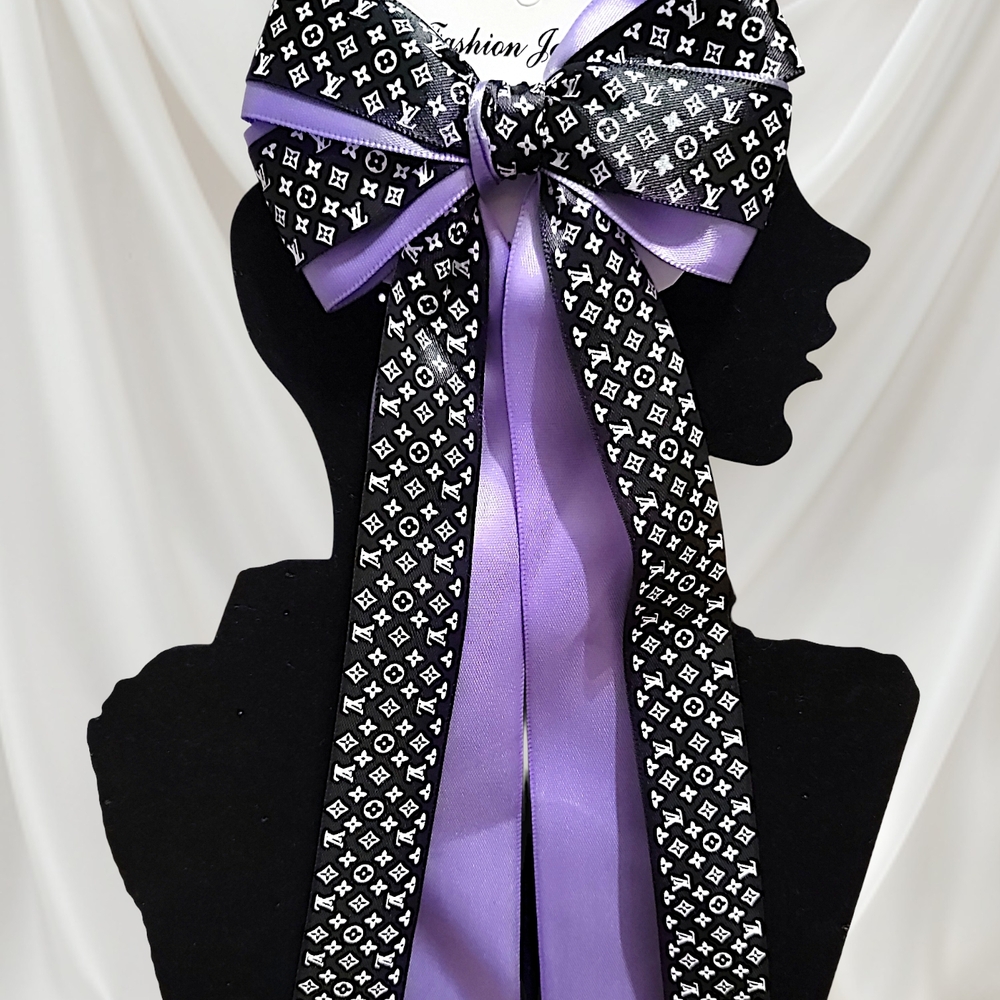 Elegant Purple and Black Large Hair Bow